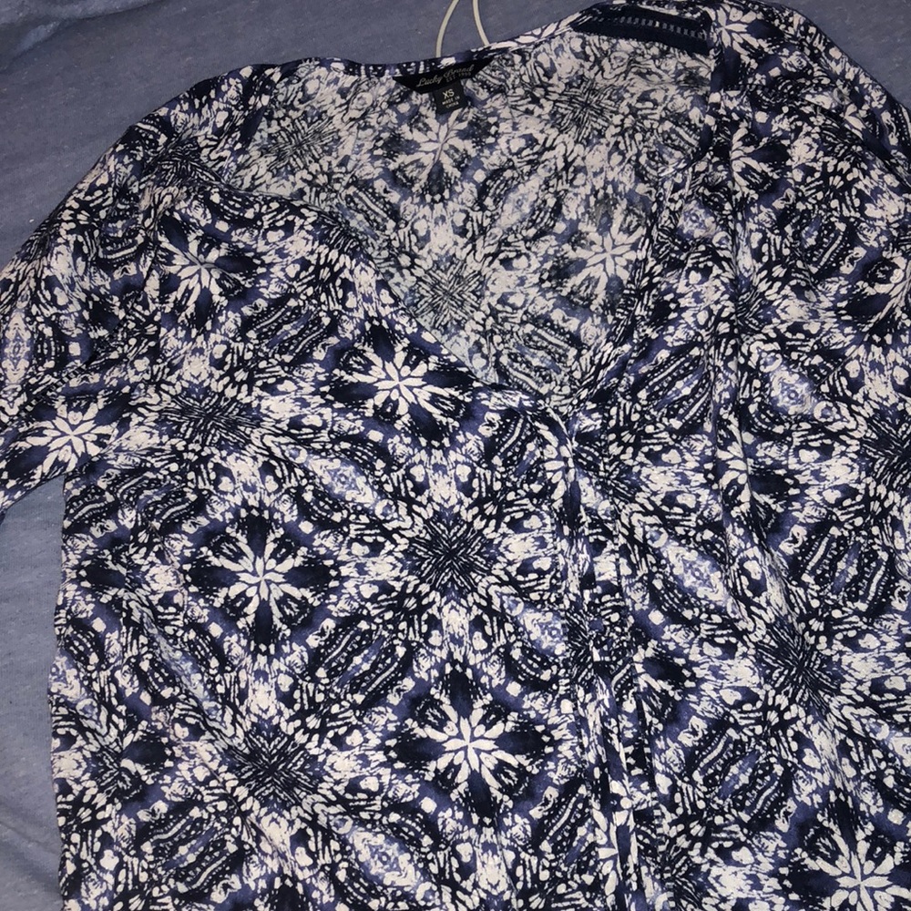 Blue tie dye fancy silky lucky brand long sleeve